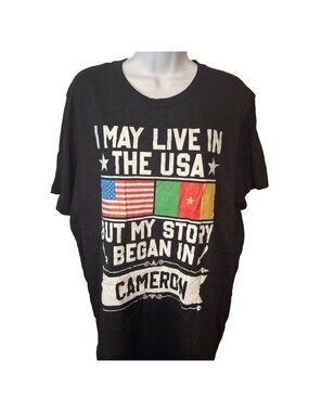 Cameroon Heritage Graphic Tee Large Black USA Story Flag Shirt Cotton